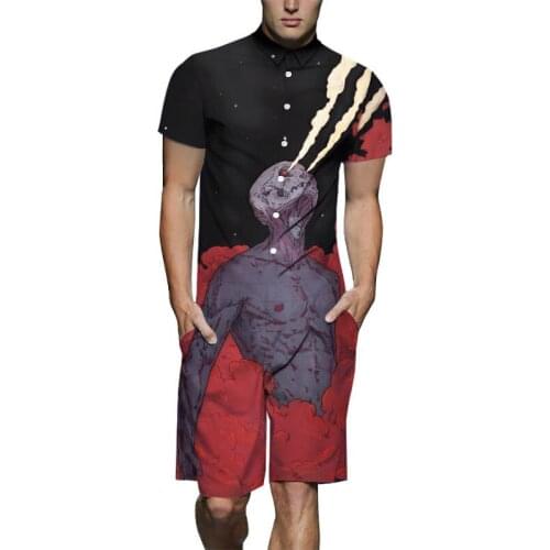 Summer Men Fashion Design Romper 3D Spitfire Skull Print Playsuit Male Short Sleeve Beach Sets Casual Jumpsuit Overalls US Size