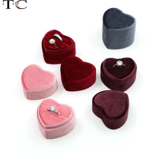 Ring Box Velvet Heart Shape Diamond Ring Box Wedding Double Ring Box Proposal Jewelry Gift Box Rings Container