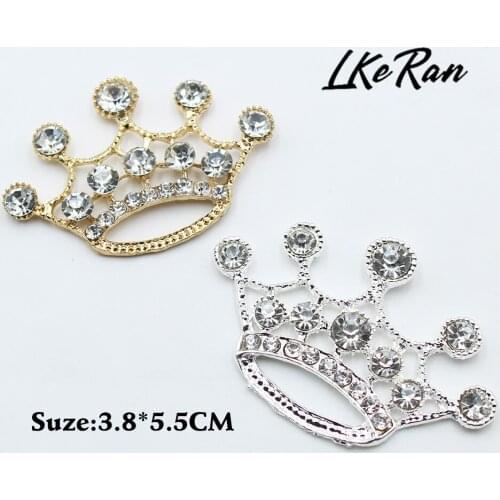 LKERAN 5Pcs 38*55mm Diamond Crown Buttons Diy Handicraft Decorative Button Hair Bowknot Flower Embellishments Acessories