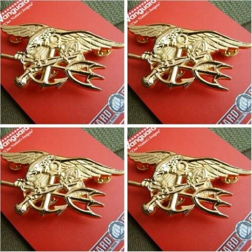 Four US NAVY SEAL EAGLE ANCHOR TRIDENT METAL BADGE INSIGNIA Golden - World military Store