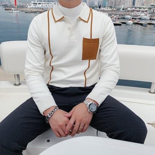 High Quality Vintage Sweater Men Fashion 2020 Long Sleeve Men Casual Sweaters Turn Down Collar Pullovers Men Knitted Pull Homme