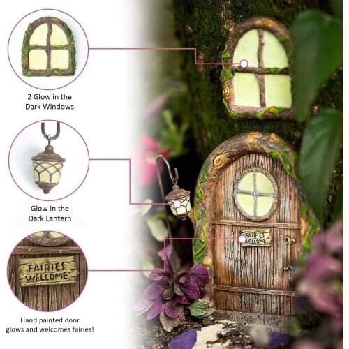 Yard Art Decor Garden Decoration Fairy Door And Windows For Garden Trees Fairy Door Kit Resin Fairy Door Windows Set 2021 NEW