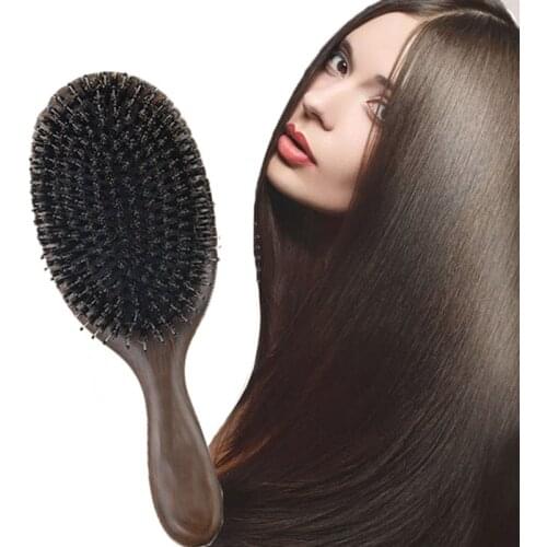 Natural Sandalwood Fine Comb Anti-Static Care Brush Head Wild Boar Bristles Hair Brush Green Sandalwood Hair Comb