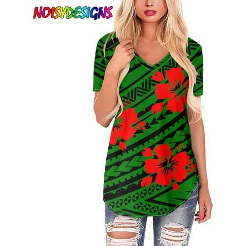 NOISYDESIGNS Polynesian Hawaii Hibiscus Print T-Shirt Fashion Women Short Sleeve Tees Girl Top Mujer Tee shirt T-shirty Damskie