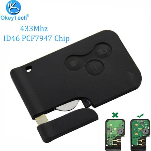 OkeyTech 3 Button 433Mhz ID46 PCF7947 Chip with Emergency Insert Blade Smart Remote Key For Renault Megane Scenic 2003-2008 Card