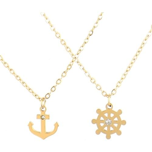 Stainless Steel Necklace Gold Color Necklace Womens Pendant Necklace Female Choker Necklaces Simple Rudder Anchor Jewelry Gifts