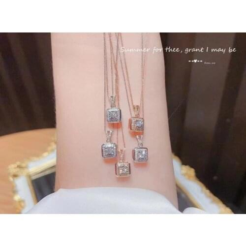 925 Sterling Silver Small Square Diamond Pendant Necklace Women Simple Fashion Shiny Clavicle Chain Wedding Jewelry Party Gift