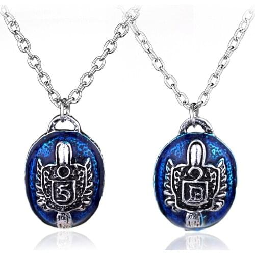 Fashion Vampire Diaries Necklace for Women Men Katherine Klaus Cosplay Chain Blue Stone Mens Chain Jewelry Choker Accessories