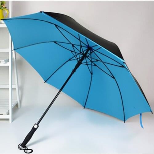 Half-automated long-handle golf umbrella, double layer, blacking coating for sun block, logo can be printed as business gifts
