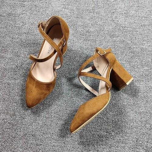 Closed Toe Sandals 2021 Summer Black Shoes for Women Strappy Heels Cross-Shoes Fashion Beige Buckle Block Ankle High Comfort Gi