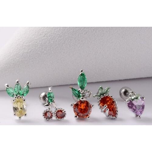 1Pc Fruit Shape Cz Crystal Cartilage Earring Piercing Jewelry Stainless Steel Barbell Helix Screw Back Stud Earring 20G