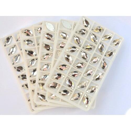 Leaf Shape Sew On Stones Crystal Clear Color Flatback 2 holes 9*20,14*30mm Beauty Fish Sewing Glass Crystal Beads