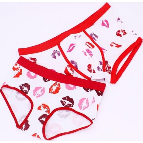 2PCS Hot fashion Couple Underwears Sexy Good Quality Underwear Cute Briefs Printed Women Panties Cotton Triangle Mens Shorts