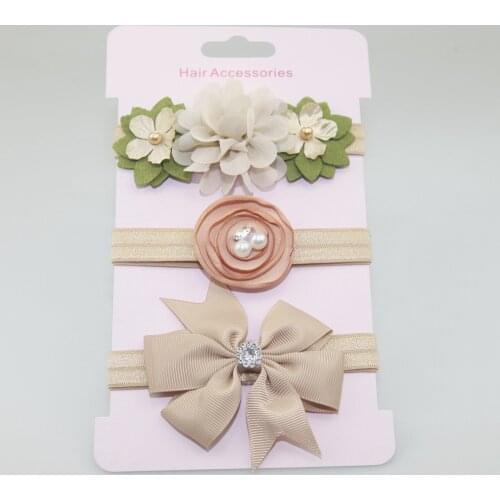 On sale 3pcs baby girl boy elastic flower headband children skinny stretchy Rhinestone Bowknot elastic hair Band