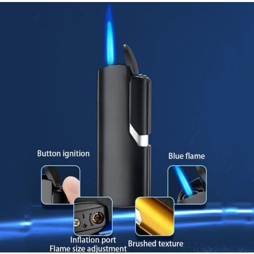 Cigar Lighter Windproof Refillable Butane Gas Jet Torch lighters Blue Flame Metal Lighter Gift For Friend