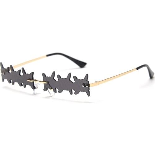 Veshion rectangular funny sunglasses rimless female gold green fashion ladies vintage eyewear woman 2021 party accessories