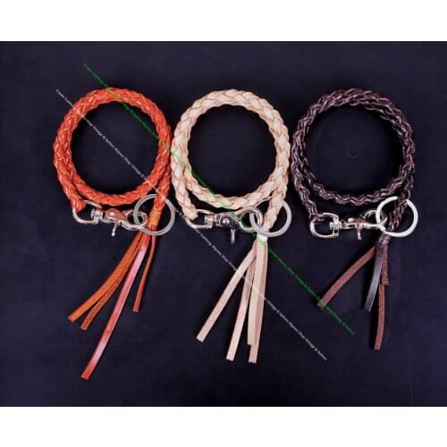 24"Trigger Clasp Quality Genuine Tan Leather Handmade Braided Moto Trucker HipHop Chain Keyring Jeans Wallet Chain Key Holder