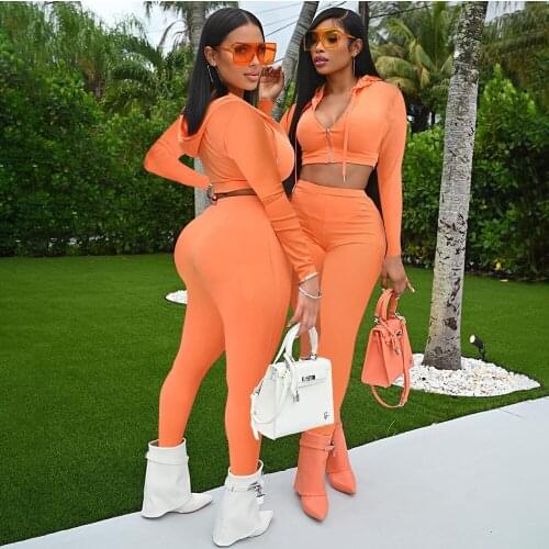 Ladies rest solid color two-piece womens carnival costume full-sleeved hooded short coat stretch waist locomotive casual sports