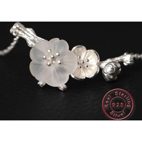 Amxiu Luxury Natural Crystal Branch Flower Necklace Handmade 925 Silver Jewelry For Women Girls Accessories Valentines Day Gift