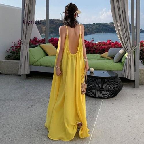Boho Maxi Dress Women Spaghetti Strap Backless Long Summer Dress Sexy Party Bohemian Beach Dresses Vestidos Robe Femme