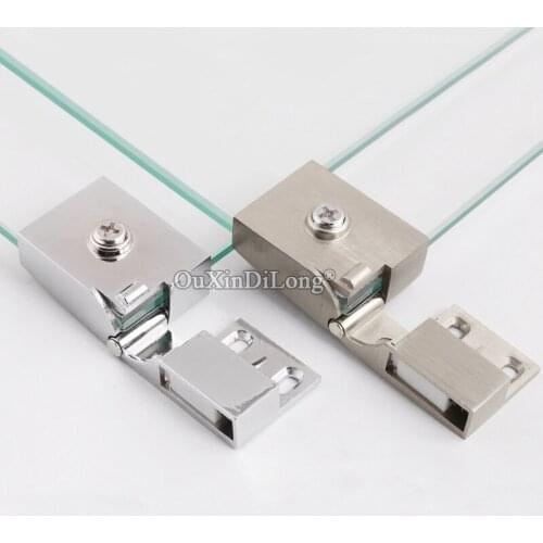 Brand New 1Pair Glass Cabinet Door Hinges Cupboard Display Wine Cabinet Glass Clamps Hinges No Drilling for 3~5mm Glass