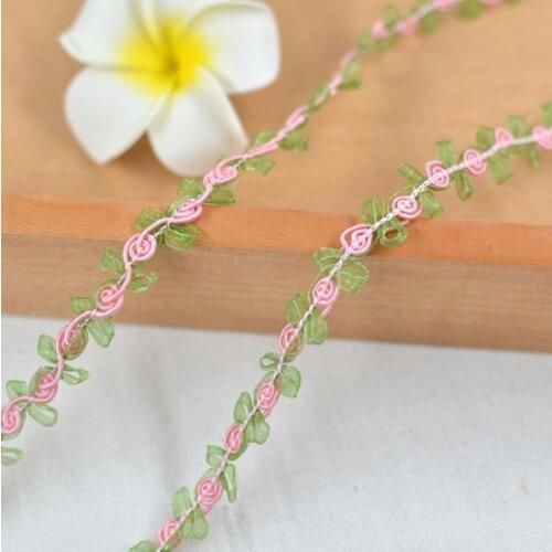 10 Meters High Quality 1.5CM Width Pink with Green Thin Embroidery Lace Trim DIY Sewing Craft Accessories