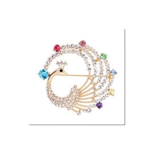 20pcs/lot Colorful Rhinestone Charming gold Peacock Bird Animal Brooch Pin