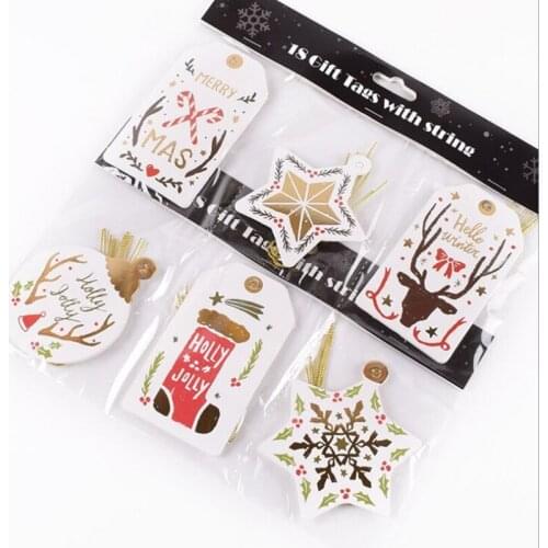 36pcs fashion DIY Christmas tree pendant gilding Christmas card pendant card with rope Christmas gift packing decoration card