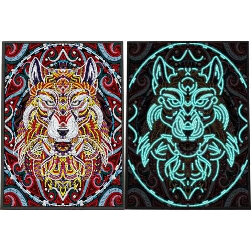 DIY Night Luminous Diamond Painting Animal Wolf Special Shaped Diamond Embroidery Cross Night Home Decoration for Living Room