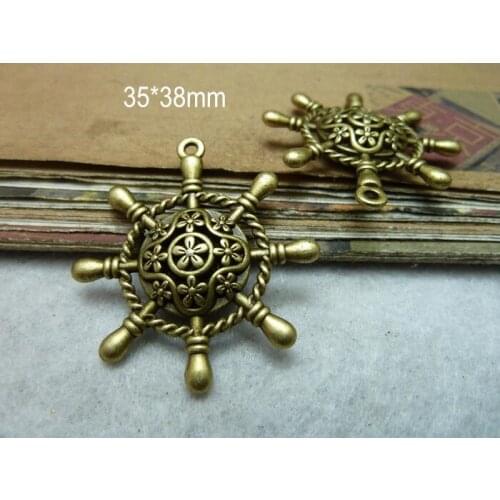 Free Shipping - 20 PCS 3D Hollow Rudder Charms Pendant 35*38mm Antique Bronze Tone