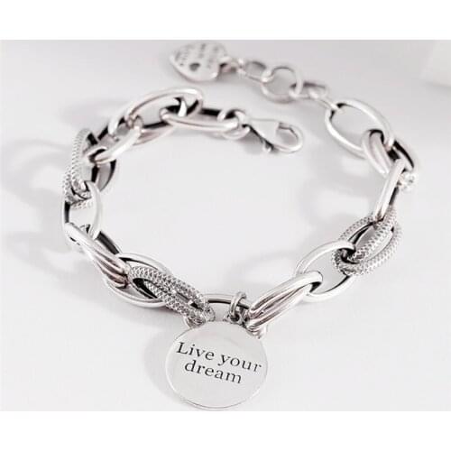 Sole Memory Retro Creative Medal Letter Pendant 925 Sterling Silver Female Resizable Bracelets SBR286