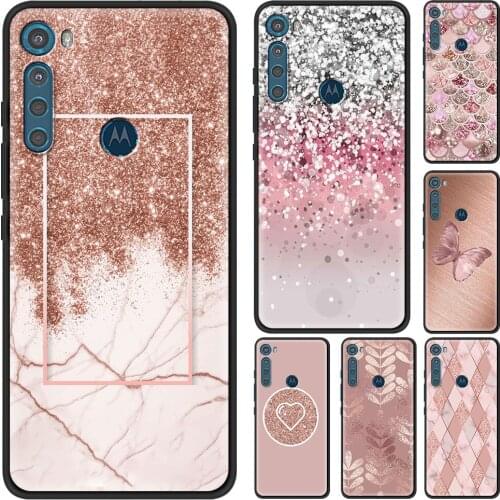 Gold Pink Rose Glitter Hearts Case For Motorola G30 G10 G9 G8 Power Lite Plus Play G Stylus One Fusion Hyper Edge E6s Cover