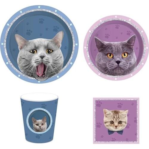 Birthday party Cat Theme Cartoon Disposable tableware paper plates cups napkins baby shower Party Wedding Decoration Supplies