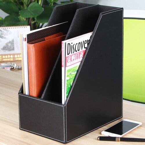 2 Slots PU Leather File Holder Magazine Rack Newspapers Organizer Cabinet Documents A4 Paper Storage Tray for Office School