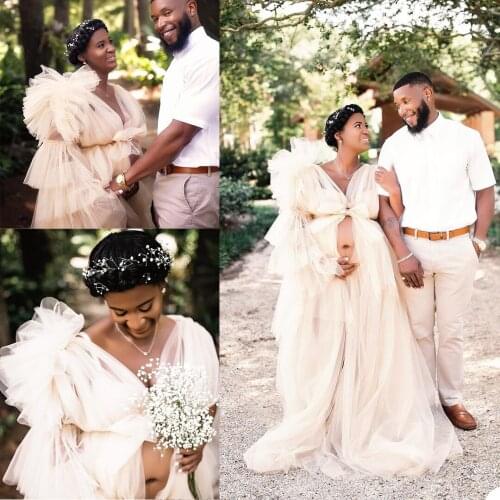 Elegant Pregnant Women Sleepwear Tulle White Bathrobe Nightgown Maternity Dress Custom Made Evening Sexy Wedding Gown