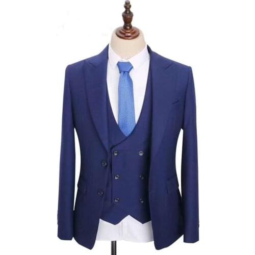 Brand New Groomsmen Blue Groom Tuxedos Peak Lapel Men Suits Wedding Best Man Blazer ( Jacket+Pants+Tie+Vest ) C399