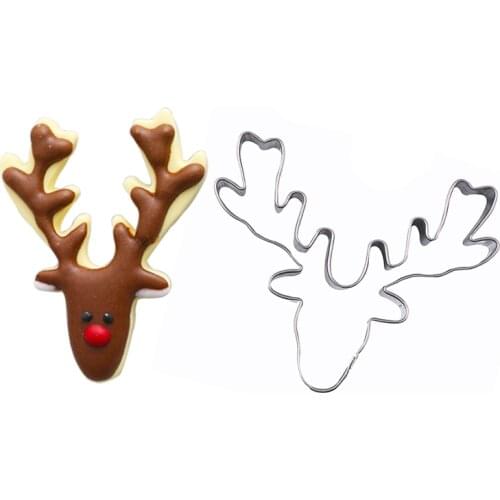 Stainless Steel Deer Head Cookie Cutter Cute Cutting Biscuit Mould Cake Molds Sugarcraft Christmas Baking Tools
