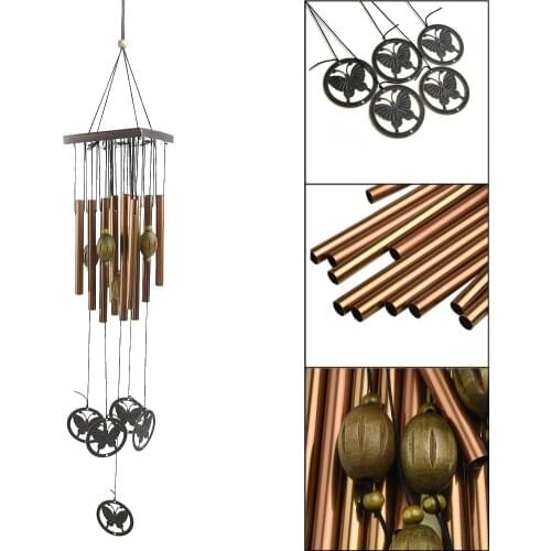 Wind Chimes Bells Copper 12xTubes Outdoor Yard Garden Home Decor Ornament Bells Copper Chapel Bells Wall Hanging Carillon À Ve