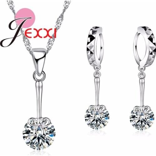 Super Shining Cubic Zirconia For Women Ladies 925 Sterling Silver Necklace Pendant Earrings Jewelry Sets For Women Girls