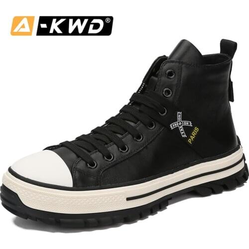 Fashion Shoes 2019 Genuine Leather Sneakers High Top mens leather shoes genuine mans shoes Autumn Breathable Boots Men Dekabr 44
