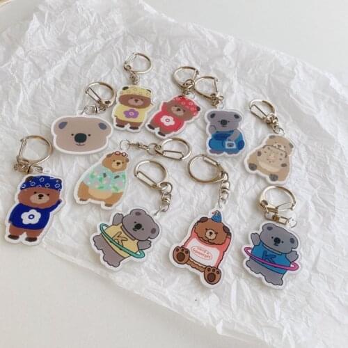 Korean Koala Bear Key Holder Cartoon Cute Acrylic Key Chain Handbag Schoolbag Decorative Pendant Kawaii Ornament Accessory Gift