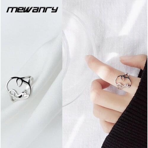 Mewanry 925 Sterling Silver Rings for Women New Trendy Elegant Vintage Creative Hollow Portrait Design Party Jewelry Lover Gifts