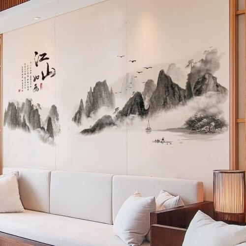 Chinese Landscape Wall Stickers Home Office Decor Art Living Room Backdrop Wallstickers Large Mural Bedroom Decals for Furniture