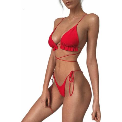 2020 New Hot Sale Women Push-Up Padded Bikini Set Strappy Bandage Swimsuit Beachwear Backless Lace Up Swimwear Bathing Suit