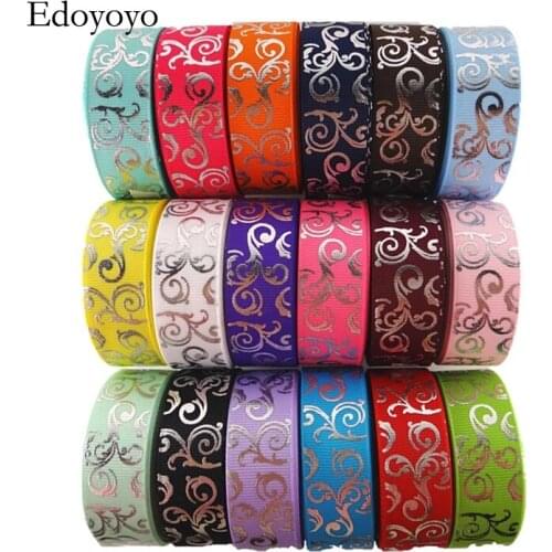 New arrival 7/8" (22mm) 10 yards glitter silver foil flowers printed grosgrain ribbons DIY handmade materials SD1127