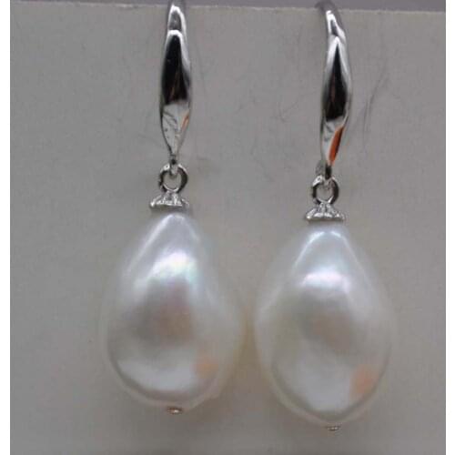 New Natural Rare white 10-14mm Baroque freshwater pearl Tibetan silver earrings