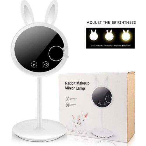 New LED Vanity Lighted Rabbit Makeup Mirror Dimmer Stage Touch Beauty Table Lamp