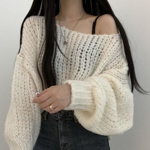Obrix Female Casual Style Knitted Sweater O-Neck Full Sleeve Loose Pullover For Women