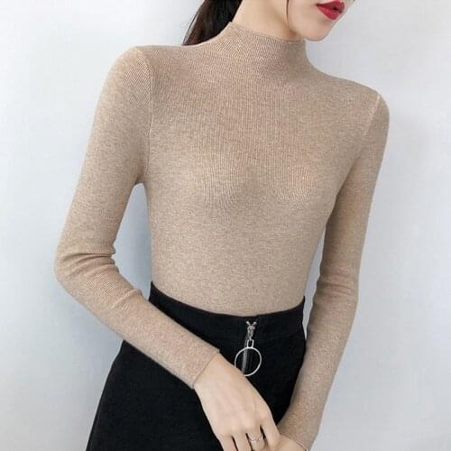 Autumn winter Womens collar sweater basic solid Long Sleeve tops knitted women sweaters wild Woman clothes female black top