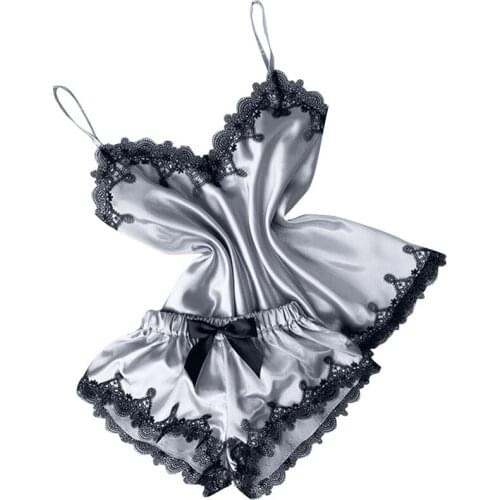 FUFUCAILLM Women Stain Silk Nightwear Set Sexy V-neck Lace-up Suspender Top + Bow Shorts Two-piece Pajama Sets Female Underwear